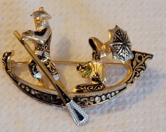 Damascene Spain Man And Lady In A Gondola Boat Brooch Made Spain