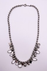 Vintage Silver Tone Ball Bearings Hanging Ball, Shapes & Crystal 16.5” Necklace