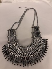 Vintage Silver Tone Tharu Bib Necklace Handcrafted In Nepal. Adjustable.