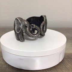 Silver-Toned Elephant Hinged Cuff Bracelet Chunky