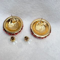 Vintage 1970s Red Acrylic Dome Earrings • Gold‑Tone Cast Setting • Post Style