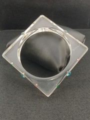 MID-CENTURY Clear Square lucite multicolor inset faceted stones bangle bracelet