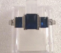 Vintage Jewellery Gold Ring with Blue and White Sapphires Antique Deco Jewelry