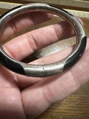 Vintage Sterling Asian Export Onyx Bangle Bracelet 2.25” Internal Diameter