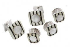 Baade II High End MOP Stripes Enamel Cufflinks Tuxedo Stud Set (Missing 1 Piece)
