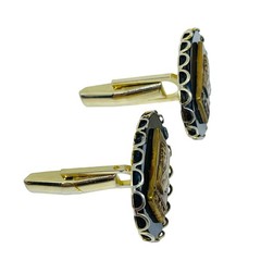 Vintage gold tone black glass A SENEFELDER N.A.L.C. tie clip cufflinks set
