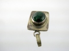 Vintage Southwestern Sterling Silver Malachite Cabochon Pendant 2.8g 7/8 Inch