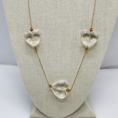 Anne Klein Couture Clear Lucite Heart Necklace Gold Chain 1990s 36 in Clasp