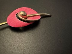 Les Bernard Pink Lily Pad Flower Brooch Gold Enamel Signed Modernist Couture 3”!