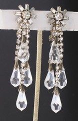 Vintage Dangle Faceted Crystals & Clear Rhinestones Statement Dangle Earrings