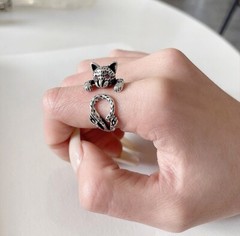 Vintage Style 925 Sterling Silver Kitty Ring Unique Cat Ring