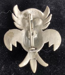 Owl Brooch Green Eyed White Enamel Vintage *Read