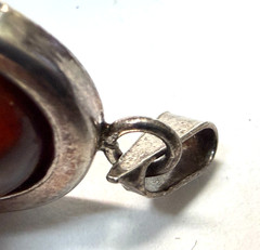 Vintage Sterling Silver 925 Baltic Amber Oval Pendant Cognac Honey Modernist