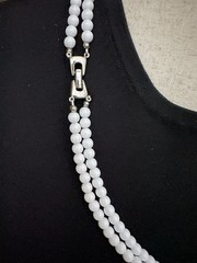 Vintage Trifari ? Lucite White And Green Beaded Necklace Silver Tone Clasp