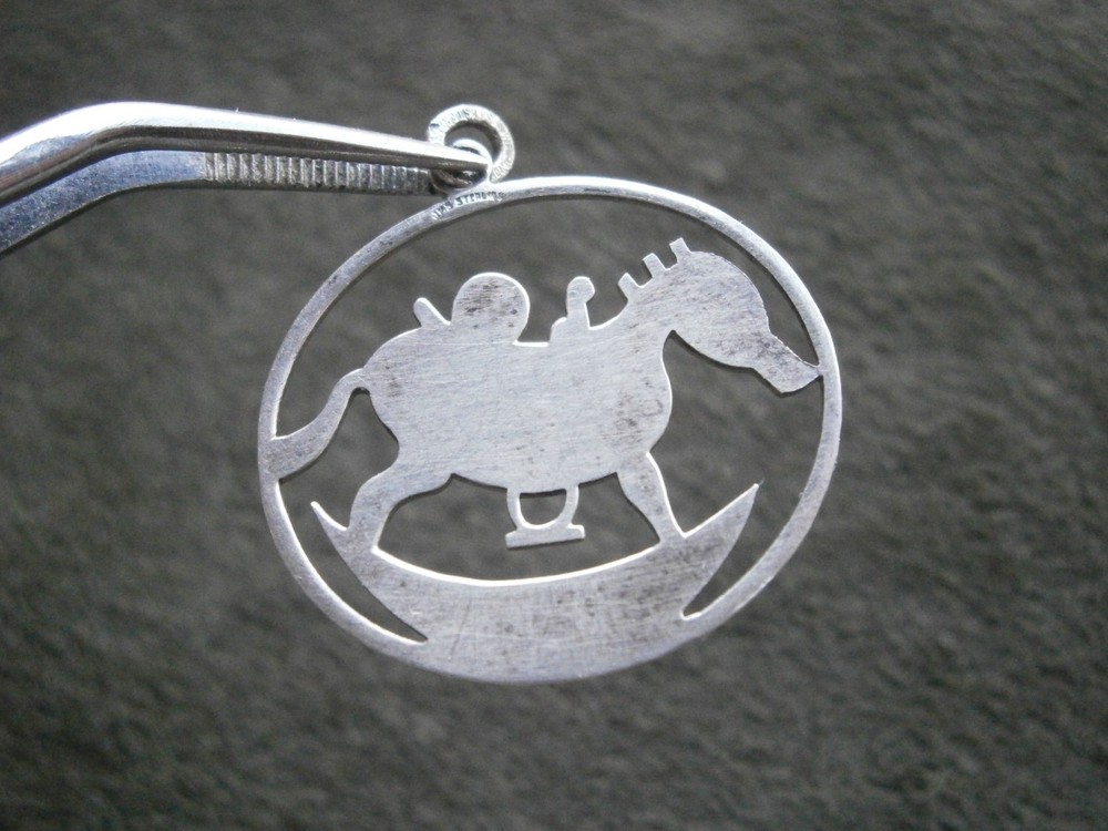 JMS Unusual Rocking Horse Vintage Sterling Silver Bracelet Charm Pendant 2.6g