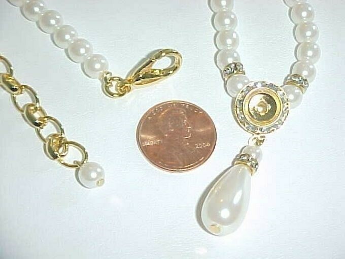 VINTAGE GOLD PEARL BEADED DROP CRYSTAL RHINESTONE & RONDELLE NECKLACE L816