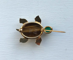 Vintage Tiger’s Eye Scarab Turtle Pin Brooch with Green Stone Head
