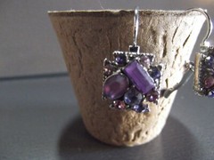 1 Pair Old .75″in Purple Glass or Rock Square w/Mixed Size Stones Dangler Clip