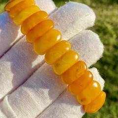 Vintage Natural Baltic Amber Stretch Bracelet Butterscotch Egg Yolk Panels 7,5”
