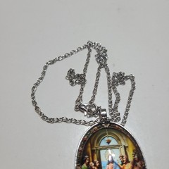1 Piece Vintage Style Last Supper Oval Glass Pendant Necklace White Gold Plated