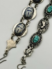 Vintage Scarab Bracelets Pharaoh Pendant Lapis Egyptian Revival Blue *READ*