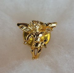 Vintage Angel On My Shoulder Lapel Guide Pin Silver Gold Tone W/O Stones