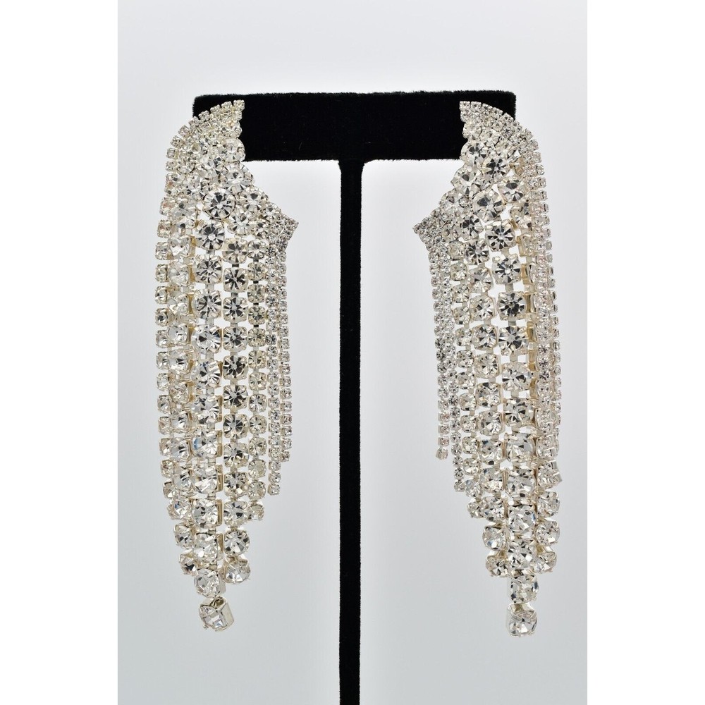 Vintage Crystal Climber Waterfall Earrings Drip Tassel Dangle Chandelier Y2K 9C