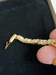 Vintage Articulated Bracelet & Broach Green Eyed Tiger 8″ w/ Rhinestones #JC9