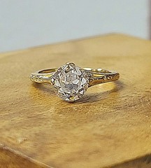 14k Yellow Gold Vintage Engagement Ring 1.45ct.Lab-Grown Old Euro Diamond