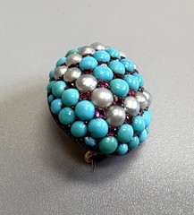 Antique Genuine Turquoise Pearl Ruby Gold or Filled Vintage Dome Oval Brooch Pin