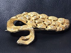 TARA Brooch Aurora Borealis Rhinestones Gold Tone 2.5 inches