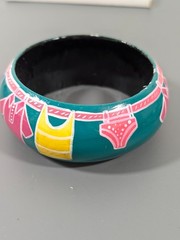 Vintage Hand Painted Wide Bangle Bracelet Summer Clothes Swimming 8.5 in