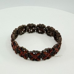 Vintage Boho Floral Bracelet Burnished Copper with Red Stones