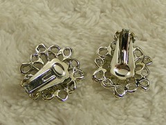 Filigree Silvertone AB Rhinestone Clip-on Earrings (C31)