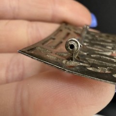 Vintage Egyptian Revival Storyteller Brooch Silver Tone Stamped Trombone Clasp