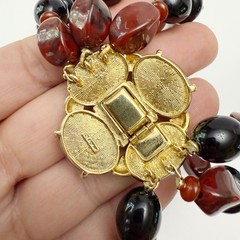 Vintage Monet Glass Stone Cabochon Clasp Multi Strand Resin Beaded Necklace