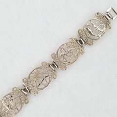 Vintage Germany Bracelet Tropical Seahorse Parrots Palm Trees Silver Tone 7″
