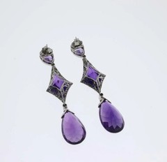 Vintage 49.22CT Pear & Trapezoid Cut Amethyst & 1.63CT White CZ Wedding Earrings