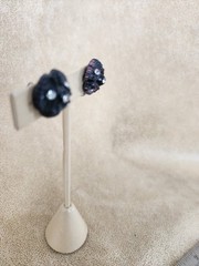 Vtg Black Plastic Rhinestone Screw Back Earrings