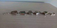 Vintage Silver Rutilated Quartz Triangle Shaped Stones Link Bracelet 8″