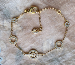 Vintage Bracelet Swan Signed Swarovski Crystals Geometric Chain Gold Tone 7.5″ L