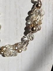 Vintage Necklace Lucite Seed Beads Clear Gold Tone Amber Copper Statement Bib