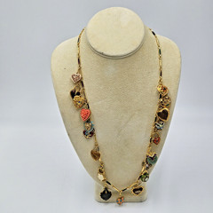 Vintage Joan Rivers Hearts and Flowers 26″ Gold Tone Necklace 19 Charms IOB