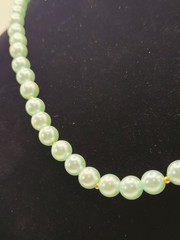 Vintage Mint Green Faux Pearl Necklace Gold Tone Spacers Elegant Costume Jewelry