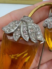 Vintage Brooch Estate Flower Lantern Simulated Citrine Rare Large Unsigned LX