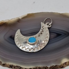 Sterling Silver 925 Crescent Moon Turquoise Stone Charm Pendant Southwestern