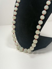 Vintage Chinese Red Knot Celadon Jade Bead Necklace 24” W/ Silver Clasp