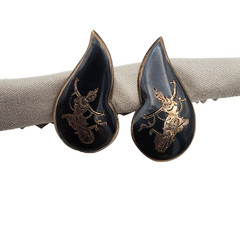 Vtg Siam Sterling Silver Niello Teardrop Screwback Earrings Thai Mekhala Goddess