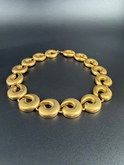 Vintage Erwin Pearl Matte Gold Tone Necklace Bold Chunky 80s 90s Statement 16″