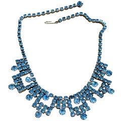 Regal Necklace VTG Jewels Austrian Crystal Rhinestone Art Deco Blue Choker 15″